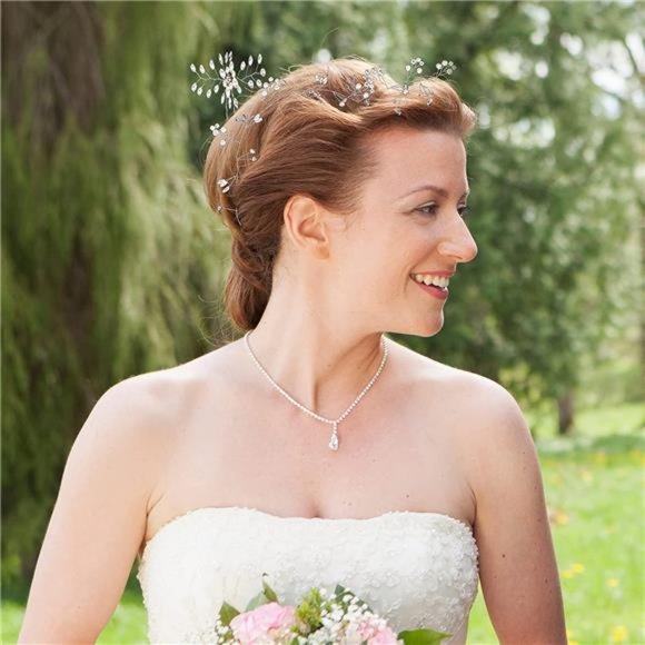 Bridal Crystal Headband with Pearls - Extra Long Hair Vine - Picture 1 of 7